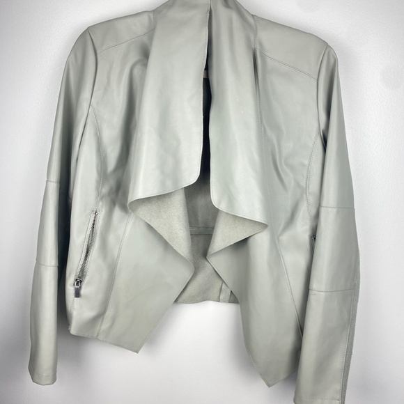 Bagatelle Faux Leather Drape-Front Jacket Grey Small biker - Picture 2 of 8